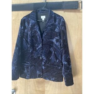 Chicos Women's Velvet Blue & Black Paisley Print Blazer Jacket Size 3 US XL